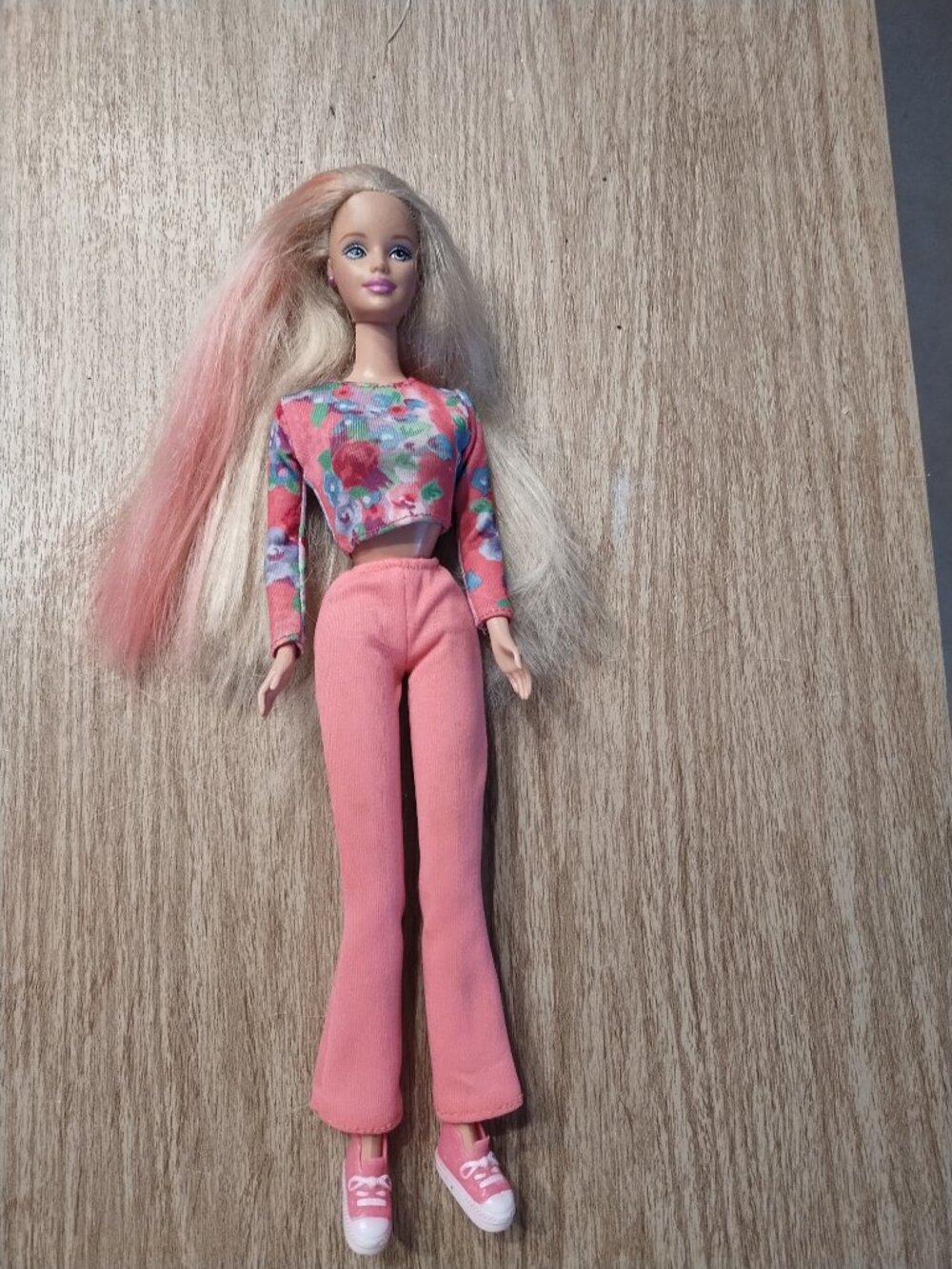 Barbie with pink streaked hair